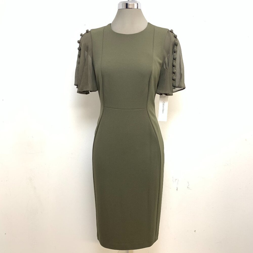 NEW Calvin Klein Elegant CAPER Crepe Short Sleeve Women's Sheath Dress